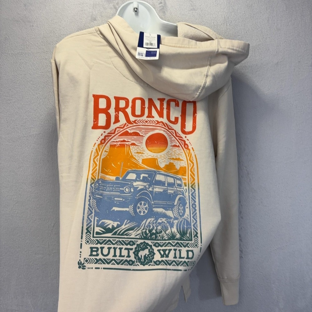 NWT FORD Bronco Built Wild Hoodie Sweatshirt Womens Medium Beige Fleece - Picture 10 of 11